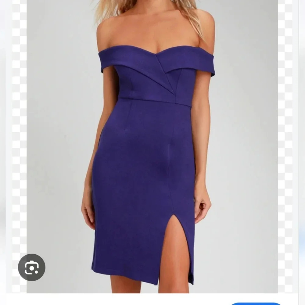 NWOT Lulu's Cobalt‎ Blue Off Shoulder Dress with Side Slit in SM